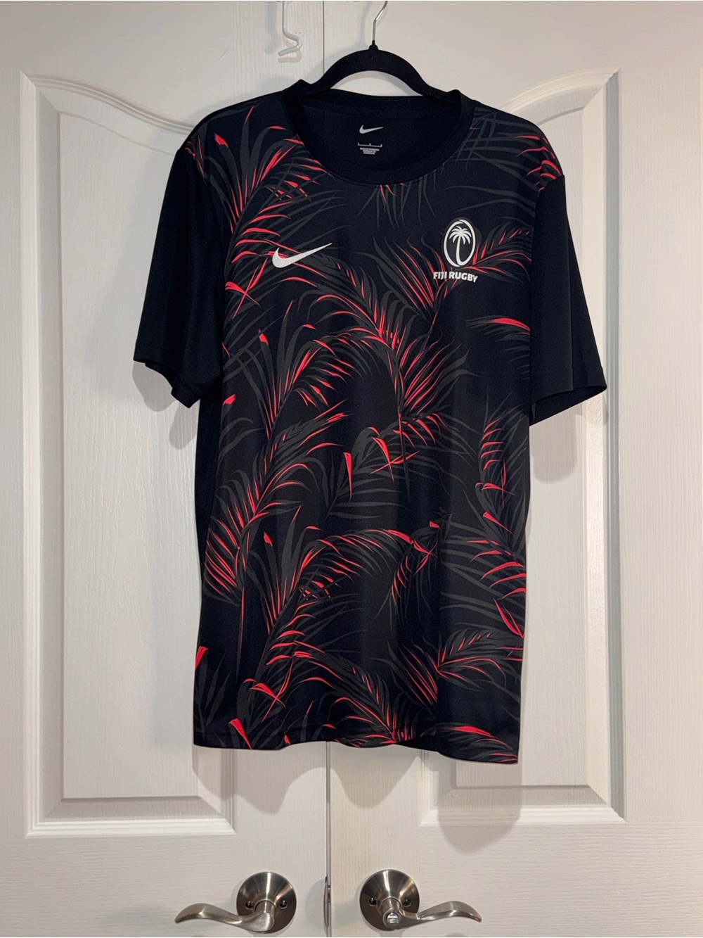 Nike Fiji Rugby Pre-Match Alternate Training Jersey Men’s Size L Black Red Palm